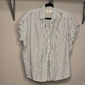 Madewell Women's Striped Button Down Shirt - Blue and White